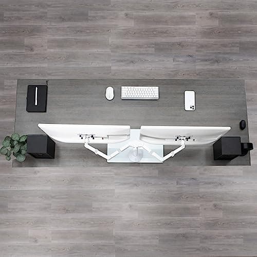 VIVO Freestanding Dual Monitor Stand with Sleek Glass Base and Adjustable Arms, Mounts 2 Screens up to 32 inch and 22 lbs Each, White, STAND-V002FGW 9