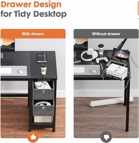 Sweetcrispy Small Computer Desk, 40X24 Inch Office Writing Work Study Gaming PC Table with 2-Tier Drawers Storage Shelf, Side Headphone Hook, Modern Simple Style for Home Bedroom, Black Wood 6