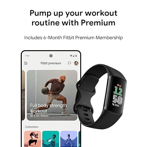 Fitbit Charge 6 Fitness Tracker with Google apps, Heart Rate on Exercise Equipment, 6-Months Premium Membership Included, GPS, Health Tools and More, Obsidian/Black, One Size (S & L Bands Included) 9