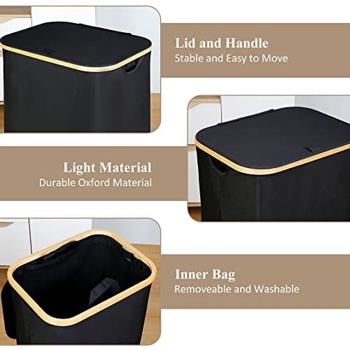 iEGrow Laundry Hamper with Lid, 110L Large Laundry Hamper with Handle and Lid, Collapsible Clothes Basket Organizer with Removable Inner Bag for Clothes Toys Towels - Black 5