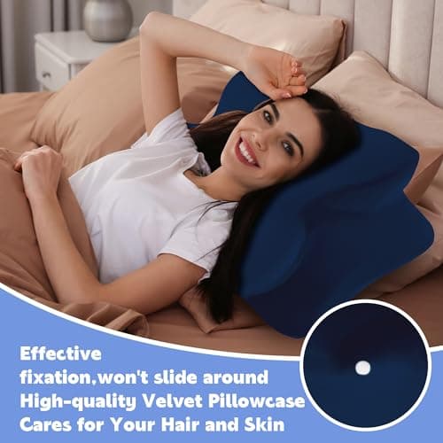 BALAPET 2 Pcs Velvet Cervical Neck Pillow Case, Soft Elasticity Pillowcase for Ergonomic Cervical Neck Pillow,Fuzzy Warm Flannel Pillow Cases with Zipper, Cover Only(Navy Blue) 5