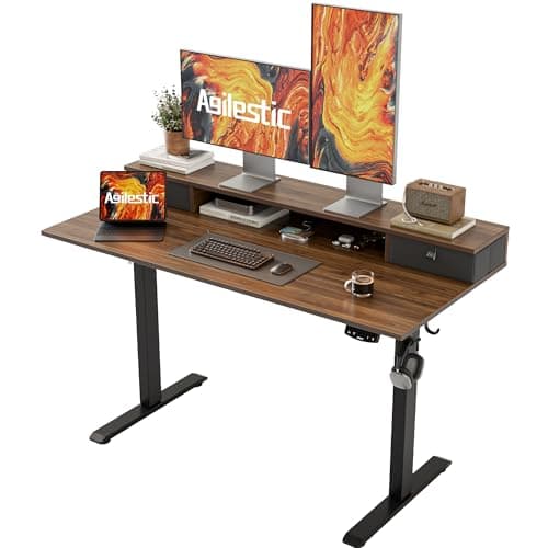 Agilestic 48 x 24 Inches Electric Standing Desk with 2 Storage Drawers, Adjustable Height Sit and Stand Computer Table with Splice Board, Dark Walnut