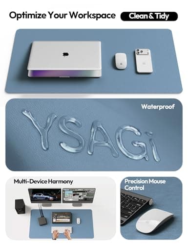 YSAGi Leather Desk Protector, Office Mat, Large Mouse Mat, Non-Slip PU Leather Blotter, Laptop Desk, Waterproof Writing Pad for Office and Home (Blue, 23.6" x 13.8") 8