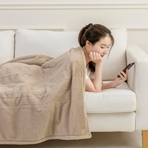 STONECREST Reversible Electric Blanket Heated Throw, 50"x60" Heating Blanket with 5 Setting Controller, 4 Hour Auto-Off, Overheating Protection, ETL Certified, Machine Washable(Beige, 50"x60") 5