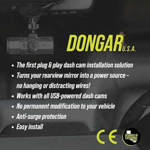 Dongar Dashcam Power Adapter (16-pin Type A) for Ford Vehicles. Compatible with Select Bronco, F150 and More. Built-in USB Power Source, Connects to Rearview Mirror, Easy to Install 5