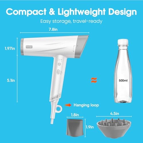 High Speed Ionic Hair Dryer, Professional Blow Dryer 110,000 RPM Fast Drying, 1875W Hairdryer with Concentrator Nozzle, 2 Temps & 3 Speeds, for Home Salon Travel 9