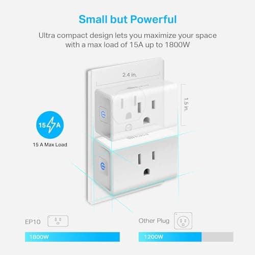 Kasa Smart Plug Ultra Mini 15A, Smart Home Wi-Fi Outlet Works with Alexa, Google Home & IFTTT, No Hub Required, UL Certified, 2.4G WiFi Only, 1-Pack(EP10), White 7