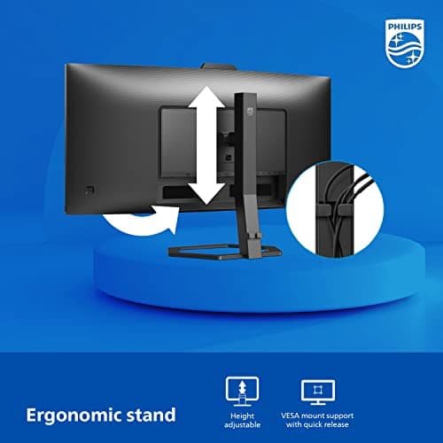 Philips 34E1C5600HE 34" UltraWide QHD 21:9 Monitor with Built-in Windows Hello Webcam & Noise Canceling Mic, USB-C Docking, Stereo Speakers, 100Hz, 4-Year Advance Replacement,Black 9