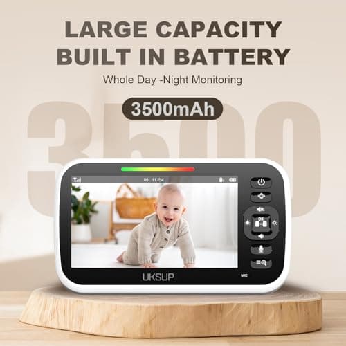 UKSUP Baby Monitor with Camera and Audio- Video Baby Monitor with 960ft Long Range, Remote Pan-Tilt-Zoom, Night Vision, Temperature Sensor, 2-Way Talk, 8 Lullabies, 30-Hour Battery & No WiFi 5