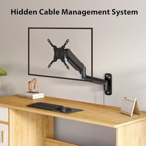 BONTEC Monitor Wall Mount Arm, VESA Gas Spring Height Adjustable, for 13-42 Inch Screens, Max 19.8lbs, Swivel, Tilt, Space-Saving Desk Mount, Easy Installation, Single Arm TV Mount, Max VESA 200x200 8