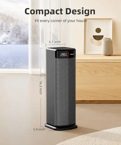 BREEZOME Space Heater for Indoor Use, 1500W Fast Heating PTC Ceramic Electric Heaters with Thermostat, 90°Oscillating, 24H Timer, Ideal for Home Office Bedroom 8