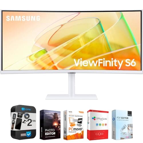 Samsung 34" ViewFinity S65TC Ultra-WQHD 100Hz AMD FreeSync HDR10 Curved Monitor Bundle with Tech Smart USA Elite Suite 18 Standard Editing Software Bundle + 2 Year CPS Enhanced Protection Pack