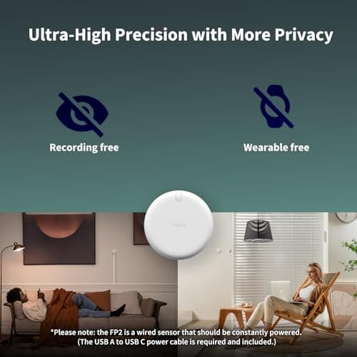 Aqara Presence Sensor FP2, mmWave Radar Wired Smart Motion Sensor, Zone Positioning, Multi-Person & Fall Detection, Supports HomeKit, Alexa, Google Home, and Home Assistant, 2.4 GHz Wi-Fi Required 6