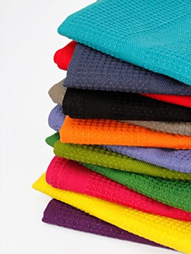 Cotton Craft 12 Pack Multicolor Kitchen Towels 16x28 Inches- Pure Cotton, Absorbent Waffle Weave 4
