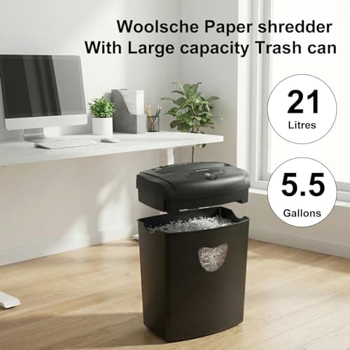 Woolsche 12-Sheet Cross Cut Paper Shredder with Large 5.55-Gallon Basket - P-4 Security, 3-Mode Shred for Cards/CDs/Staples/Clips - Jam Proof System for Office (ETL Certified) 7
