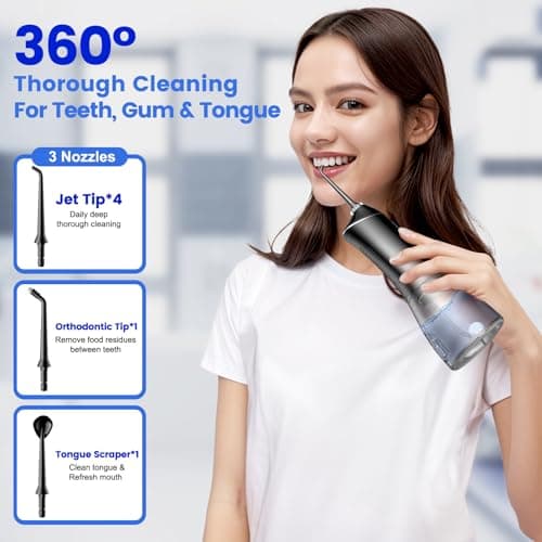 Water Flosser for Teeth Cleaning and Flossing, 5 Modes Rechargeable Cordless Oral Irrigator 320ml Water Tank Teeth Cleaner, IPX7 Waterproof Portable Electric Dentel Flossers for Home and Travel,Black 7