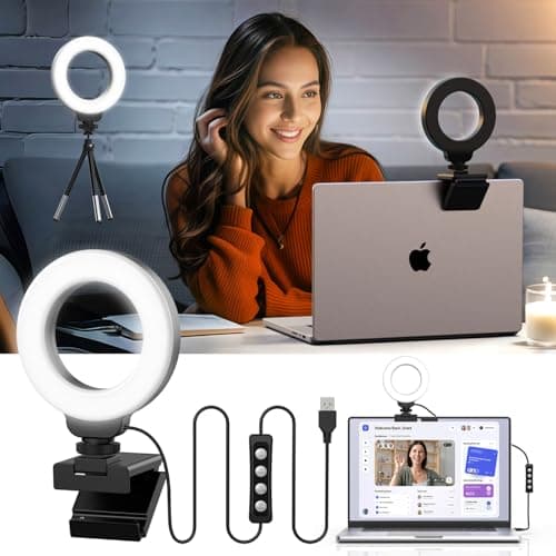 FDKOBE Ring Light for Laptop/Computer,Zoom Call, 4'' Small Video Conference Lighting with Webcam Style Mount and Tripod,3 Light Modes&10 Brightness Levels,Selfie 7