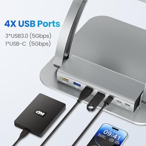 tounee Laptop Stand with Detachable USB-C Hub, 100W PD Charging, 4K@60Hz HDMI, 3 USB Ports, Ergonomic Laptop Holder Docking Station for 10-17" Laptops, MacBook & More - Silver 5