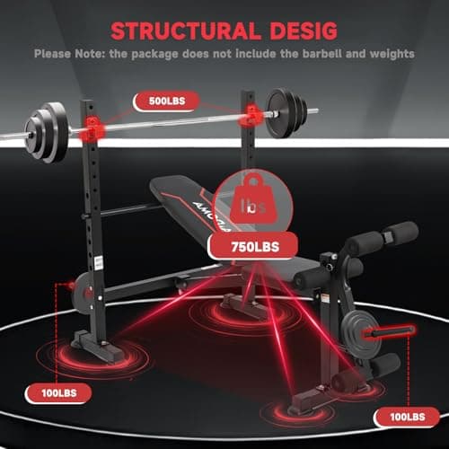 MAIDOMA Foldable 750LBS Standard Weight Bench with Leg Extension and Squat Rack, Bench Press for Full Body Workout, Adjustable Flat Incline Decline Workout Bench（US Stock） 6