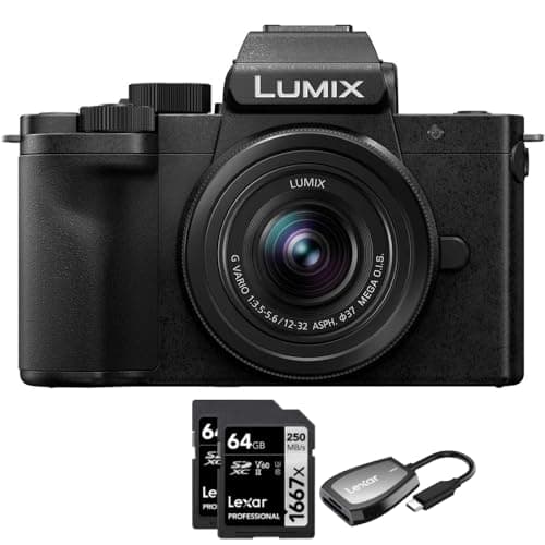 Panasonic DC-G100DKK LUMIX G100D 4K Mirrorless Camera w/ 12-32mm Lens, Built-in Mic Bundle with Lexar Professional 1667x 64GB SDXC UHS-II Dual Memory Card with Pro USB-C Dual-Slot Reader