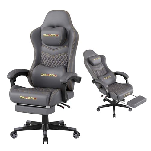 MINOMAC Gaming Chair,Ergonomic Computer Gaming Chair,400lb Load-Bearing,Retractable Footrest/Waist Support/Ergonomic Backrest[Spring + 4D Sponge] (Grey)