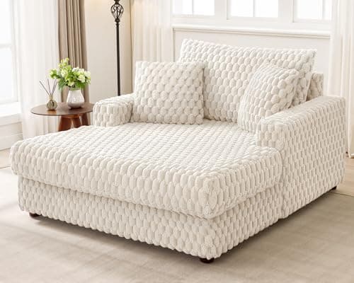 Brick Attic Chaise Lounge Chair Indoor: 53'' Comfy Oversized Reading Chair Fluffy Plush Cozy Couch Sofa Bed with Armrests and Pillows - Chaise Large Modern Sleeper Sofa for Living Room,Bedroom White 9