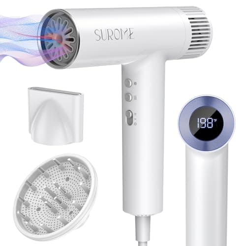 Blow Dryer,110000RPM High-Speed Brushless Motor, Fast-Drying Negative Ions Intelligent Constant Temperature Hair Care Dryers, Professional Hair Dryer with Attachments for Home&Salon (White)