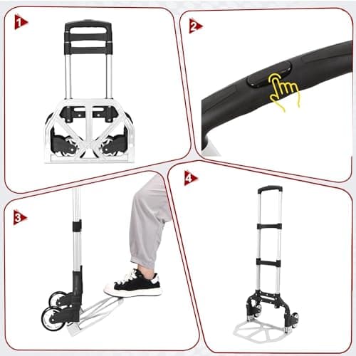 Wawxmo Folding Hand Truck Aluminum Portable Folding Hand Cart 180lbs Capacity Hand Cart and Dolly Ideal for Home, Auto, Office,Travel Use,Black 6