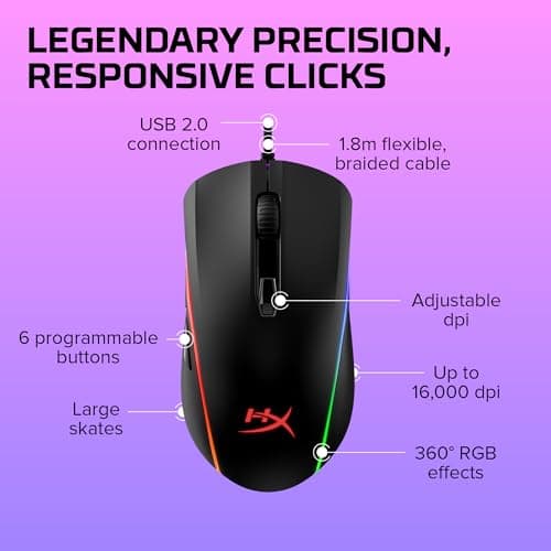 HyperX Pulsefire Surge - RGB Wired Optical Gaming Mouse, Pixart 3389 Sensor up to 16000 DPI, Ergonomic, 6 Programmable Buttons, Compatible with Windows 10/8.1/8/7 - Black 8