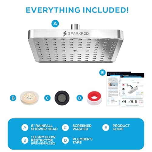 SparkPod Shower Head - High Pressure Rain - Premium Quality Luxury Design - Easy Clean Adjustable Replacement for Your Bathroom Shower Heads (Luxury Polished Chrome, 8 Inch Square) 8