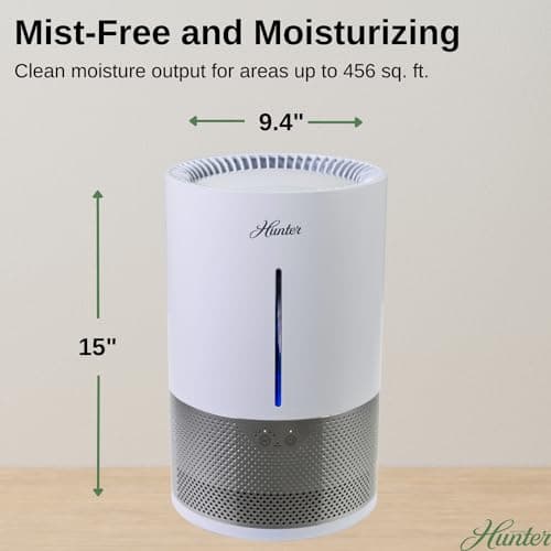 HHE150 Hunter Aspire 4.8L Evaporative Humidifier with PermaWick Filter (4.8L) - Remove Contaminants & White Dust for Clean Mist & Air – Medium Humidifier for Home, Bedroom, or Dorm - Graphite 9