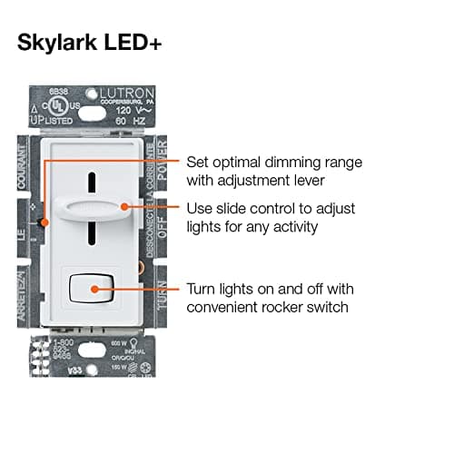 Lutron Skylark LED+ Dimmer Switch for Dimmable LED, Lutron Dimmer Switch For Halogen and Incandescent Bulbs, 150W/Single-Pole or 3-Way, SCL-153P-WH, White 7