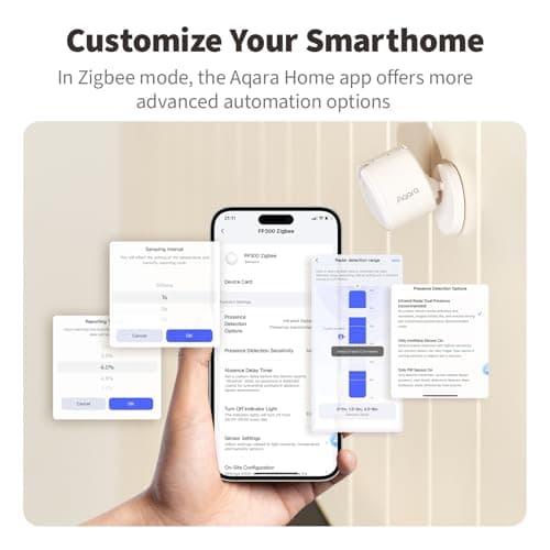 Aqara Presence Sensor FP300 Wireless 5-in-1 Motion Sensor with mmWave, PIR, Light, Temperature & Humidity Detection, Thread & Zigbee, Supports HomeKit, Home Assistant, Alexa, Google Home 6