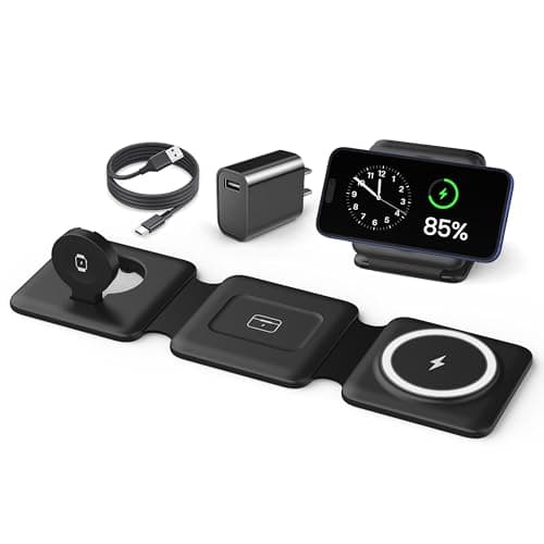 Magnetic Wireless Charger for iPhone: Fodable 3 in 1 Charging Station for Multiple Apple Devices - Travel Charging Pad Dock for Apple Watch iPhone 16 15 14 13 12 Pro Max Plus & Airpod