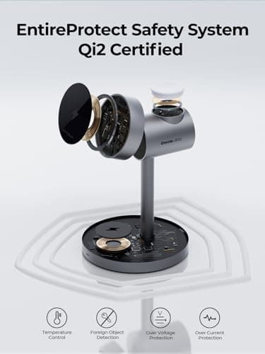 AMEGAT MagFusion 3-in-1 Charging Station Compatible with MagSafe, Qi2 Certified 15W Magnetic Wireless Charger Stand, for iPhone 17/16/15/14/13/12 Series, Apple Watch, AirPods(30W PD Charger Included) 6