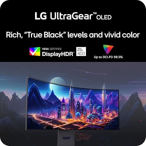 LG 45GS95QE Ultragear OLED Curved Gaming Monitor 45-Inch WQHD 800R 240Hz 0.03ms DisplayHDR True Black 400 AMD FreeSync Premium Pro NVIDIA G-Sync HDMI 2.1 DisplayPort Tilt/Height/Swivel Stand - Black 8