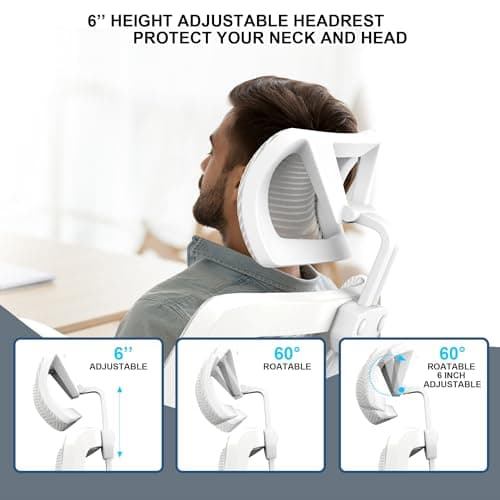 Home Office Chair, Ergonomic Comfy Desk Chair, High Back Computer Chair- Adjustable Headrest with Flip-Up Arms, Lumbar Support, Swivel Executive Task Chair (Modern, White) 8