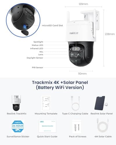 REOLINK Security Cameras Wireless Outdoor, Pan Tilt, Auto Tracking, 6X Hybrid Zoom, Solar Powered with 2K Color Night Vision, 2.4/5GHz WiFi, Local Storage, Home Hub Compatible, Trackmix+Solar Panel 9
