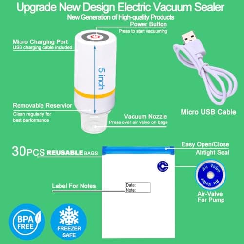 42 PCS Sous Vide Vacuum Sealer Set - 30 Reusable Bags, 5 Clips and Sealing Clips for Anova, Joule Cookers 4