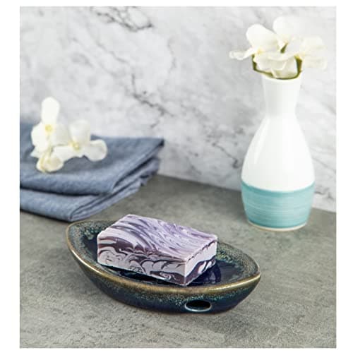 LungMongKol Shop Ceramic Soap Dish with Self Draining Tray for Bar Soap, Bathroom, Kitchen (Blue) 5