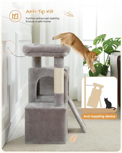 PAWZ Road Cat Tree, 30 Inches Cat Tower with Dual Condos for Indoor Cats, Plush Cat House with Padded Perch, Scratching Ramp and Posts and Replaceable Balls-Gray 6