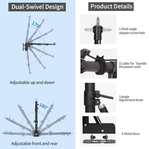 FEIFANTEAM 25 '' Ring Light Wall Mount with Phone Holder, Rotatable Triangle Boom Arm Overhead Light Stand for Photography Lighting Studio, Live Streaming, Salon, Barber Light, Beauty Tattoo Light 5