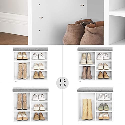 VASAGLE CUSTOS Collection - Shoe Bench, Storage Bench with Padded Seat, Entryway Bench with 10 Compartments, for Bedroom, 11.8 x 40.9 x 18.9 Inches, Cloud White and Dove Gray ULHS010W01 7