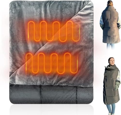 FlyfreeU Portable USB Heated Blanket, 3 Heat Settings Wearable Heated Blanket Throw 3 Hrs Auto Off, Overheat Protection Soft USB Heating Blanket Wrap Machine Washable, Grey (Power Supply Not Included)