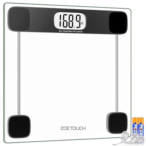 ZOETOUCH Scale for Body Weight, Accurate Bathroom Scales, Digital Weighing Machine for People, 400lb Capacity, LCD Display, Step-On Technology, Tempered Glass, Measuring Tape Included