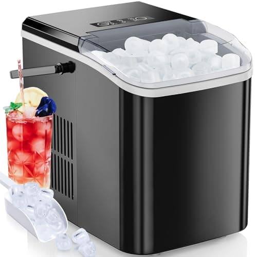 OLIXIS Portable Countertop Ice Machine Maker with Handle, Bullet Ice, 9 Cubes in 6 Mins, 26.5lbs/24Hrs, Self-Cleaning, Black
