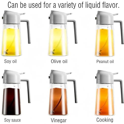 Oylyoyea 2 in 1 Olive Oil Dispenser Bottle for Kitchen,Oil Sprayer for Cooking, 1.56oz/470ml Premium Glass Oil Bottle, Food-grade Oil Mister for Air Fryer, Salad, Frying, BBQ (Black) 6