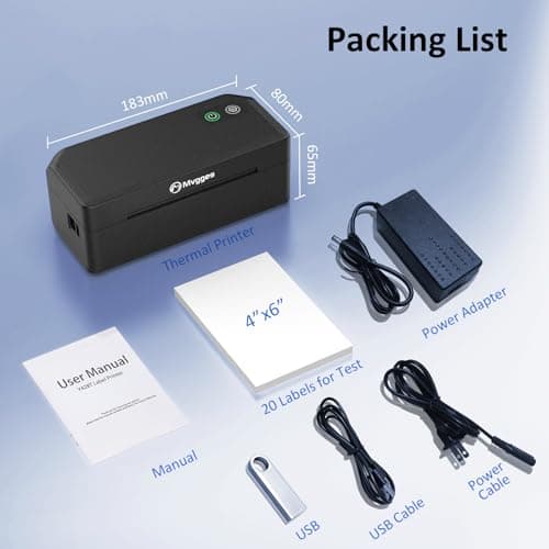 Mvgges Shipping Label Printer Bluetooth, 4X6 Thermal Label Printer for Shipping Packages, Support Windows, Mac, iOS, Android, Used for Amazon, Ebay, UPS, USPS, Shopify 5