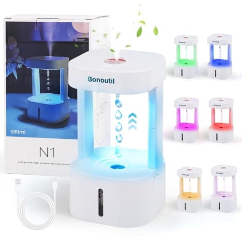 Bonoutil Anti Gravity Humidifier for Bedroom 7 Colors Light Ultrasonic Cool Mist Water Drop Air Humidifier Cute Desktop Mini Antigravity Plants Home Office 580ml