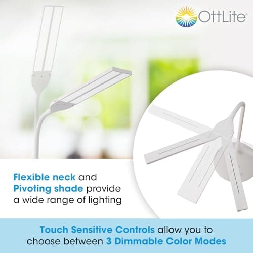 OttLite Dual Shade LED Desk Lamp - 3 Color Temperature Modes, Auto Shut-Off Timer, Adjustable Neck & Touch Activated Controls - Crafting, Sewing, & Studying 4